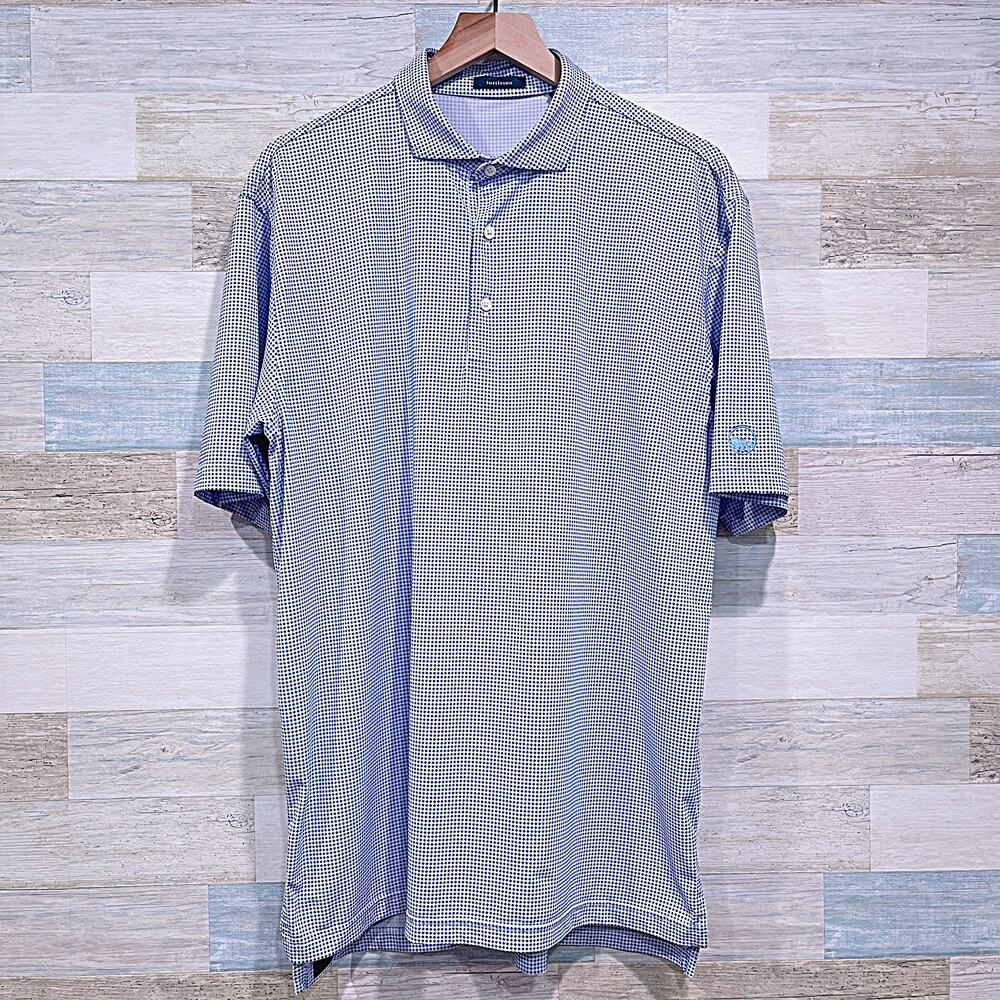 TURTLESON Performance Golf Polo Blue White Diamond Check Country Club Mens Large